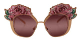 Dolce & Gabbana Pink Gold Rose Sequin Embroidery DG2202 Sunglasses -  Jewellery, Women -  Dolce & Gabbana.